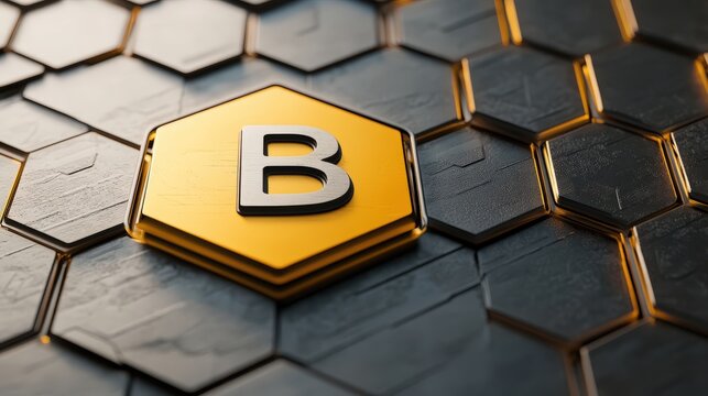 yellow silver hexagon with letter b it