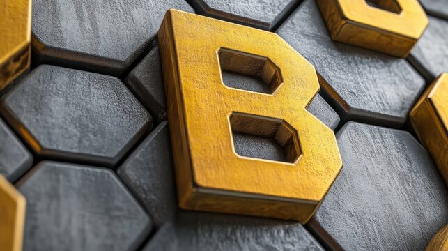 yellow silver hexagon with letter b it