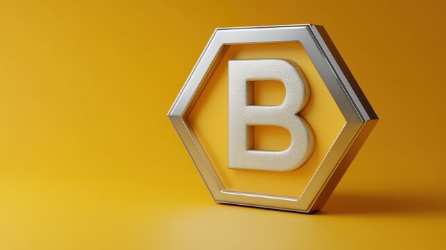yellow silver hexagon with letter b it