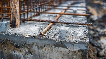 Poster - Large reinforced concrete structures at the construction site Preparation for the installation of reinforced concrete products Construction work on the construction of foundations : Generative AI