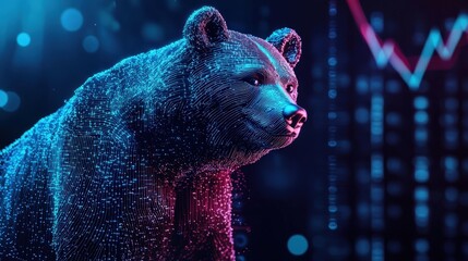 Businessman bear shoulder bitcoin , cryptocurrency graph background holographic digital currency concept.