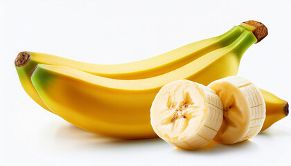 Wall Mural - banana fruit, slice and half isolated on white background