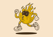 © Adipra - Running fire flame character illustration in retro style