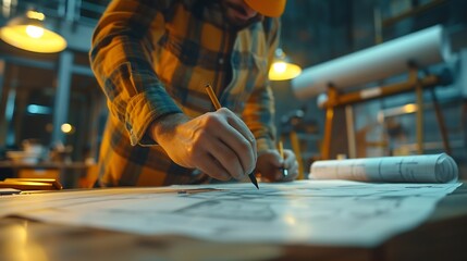 Aufkleber - Civil and construction engineers are working on a blueprint drawing with precision to guarantee a flawless result : Generative AI