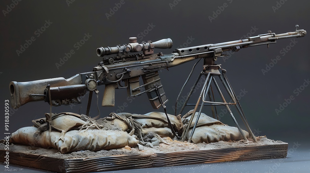 Soviet NSV heavy machine gun with sandbags