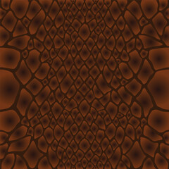 Poster - Snake scale skin drawing. Reptile seamless texture. Brown gradient cell background. Animal print. Vector pattern