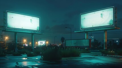 Wall Mural - Two billboards in the parking lot at night Mockup : Generative AI