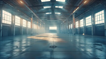 Poster - Clean and empty industrial hall in detail for supporting poles : Generative AI