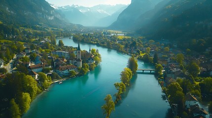 top of Interlaken is beautiful landmark for photography switzerland : Generative AI