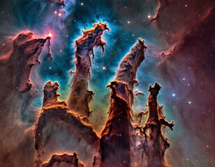 Wall Mural - The Pillars of Creation rise up in the vast cosmic void, cosmos astronomical galaxy photo image