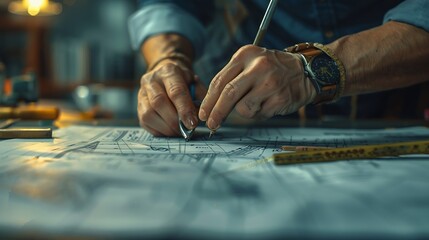 Aufkleber - Civil and construction engineers are working on a blueprint drawing with precision to guarantee a flawless result : Generative AI