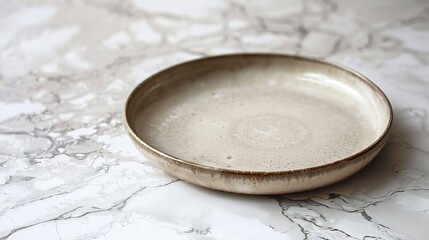 Empty round ceramic plate on a light texture background Kitchen utensils : Generative AI