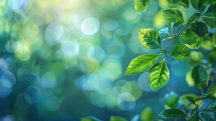 Poster - Summer background of blue and green blurred foilage and sky with bright bokeh Blurry abstract summer background Natural green leaves using as cover page greenery environment ecology ba : Generative AI