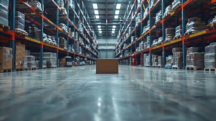 Aufkleber - Warehouse interior background  A brand new industrial shed Store factory Industry warehouse space and hardware box for delivery with copy space : Generative AI
