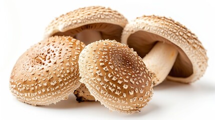 Wall Mural - Fresh shiitake mushrooms isolated on white background health food and pharmacological properties Lentinula edodes : Generative AI