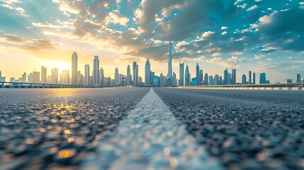 Wall Mural - Panoramic skyline with empty road : Generative AI