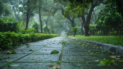 Poster - Empty park walkway lawn in Ramna Dhaka Bangladesh Nature forest Road concrete empty path : Generative AI