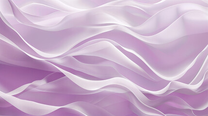 Soft drapes of lavender and white fabric wave gracefully, creating a serene and elegant atmosphere, abstract background