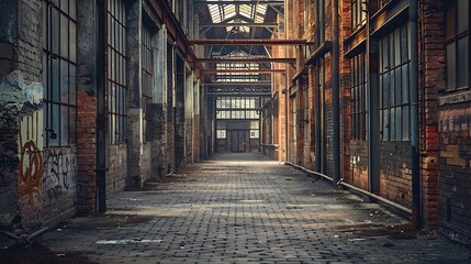 Poster - Interior industrial corridor in abandoned factory construction and architecture : Generative AI