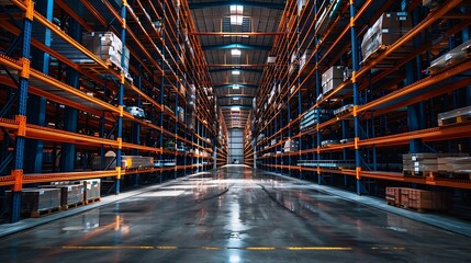 Aufkleber - Warehouse Cantilever Racking Systems for storage Aluminum Pipe or profiles Pallet Rack and Industrial Warehouse Racking Steel profiles Interior of Empty Big Huge Warehouse : Generative AI