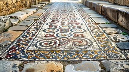 Poster - Ancient mosaic floor regular pattern from Laodicea Church with geometric design Denizli Turkey Turkiye : Generative AI