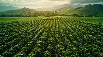 aerial view of green coffee field in Brazil : Generative AI