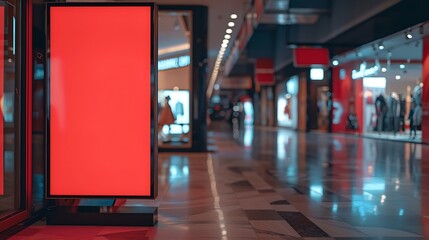 Poster - red blank sign inside shopping mall mock up advertise display frame setting over the clothes line in the shopping department store for shopping business fashion and advertisement conce : Generative AI