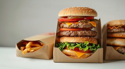Poster - Stack of fast food Boxes on white Background : Generative AI