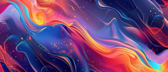 Wall Mural - A colorful, abstract painting with a blue and orange swirl