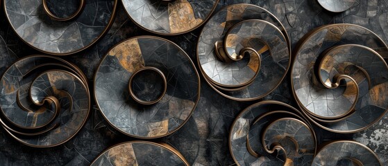 A series of black and gold circles, some of which are overlapping