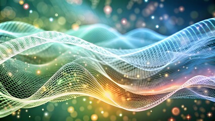 Poster - Abstract digital wave of particles. Futuristic point wave. Technology background. Wave with moving dots and lines. Particle flow