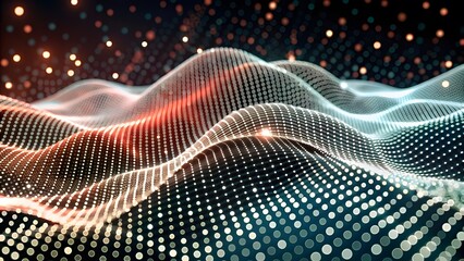 Poster - Abstract digital wave of particles. Futuristic point wave. Technology background. Wave with moving dots and lines. Particle flow
