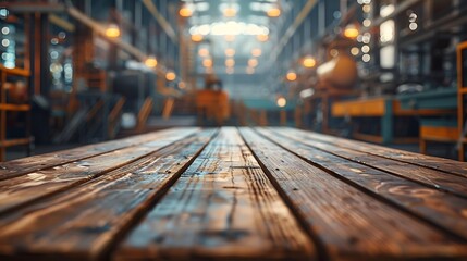 Poster - The empty wooden table top with blur background of factory Exuberant image : Generative AI