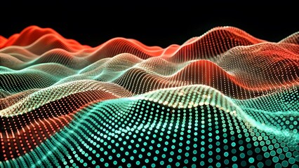 Poster - Abstract digital wave of particles. Futuristic point wave. Technology background. Wave with moving dots and lines. Particle flow