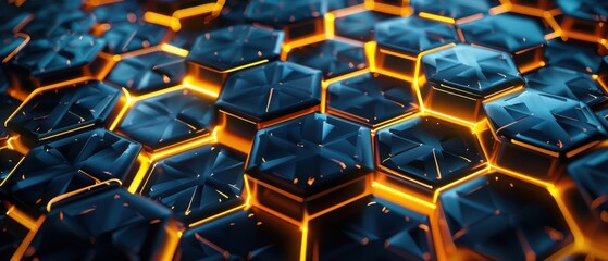 Wall Mural - A close up of a black and orange hexagonal pattern