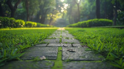 Poster - Empty park walkway lawn in Ramna Dhaka Bangladesh Nature forest Road concrete empty path : Generative AI