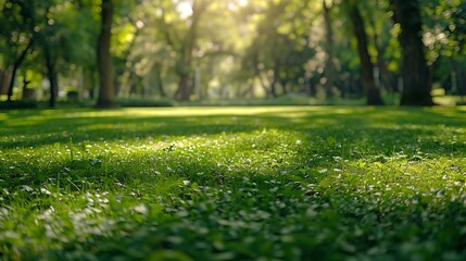Poster - Green square lawn and forest natural landscape in city park : Generative AI