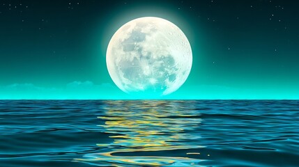 Wall Mural - a full moon over the ocean at night with stars in the sky