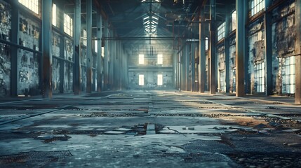 Poster - Interior industrial corridor in abandoned factory construction and architecture : Generative AI