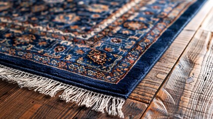 Poster - decorative persian rug with cotton fringe on laminated wood flooring : Generative AI