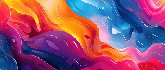 Wall Mural - A colorful, abstract painting with a blue and pink wave