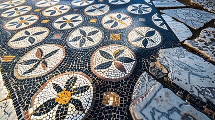 Poster - Ancient mosaic floor regular pattern from Laodicea Church with geometric design Denizli Turkey Turkiye : Generative AI
