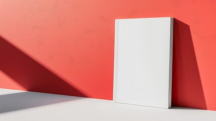 White blank cover magazine mockup lean over red and white background : Generative AI