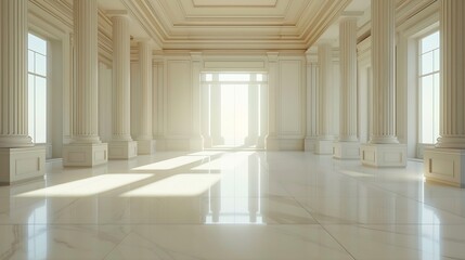 Wall Mural - A spacious empty room with columns and no furniture The concept of a comfortable office The interior space of a modern office building Bright and clean interior design of a luxurious l : Generative AI