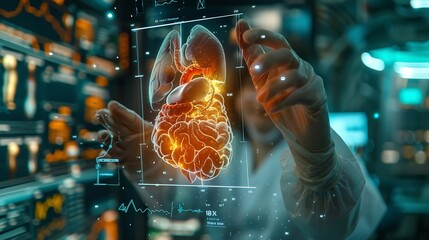 Aufkleber - Medical worker holding hologram of a human body with human organs in concept of health Medical future technology and innovative conceptElevate healthcare with AI technology services : Generative AI