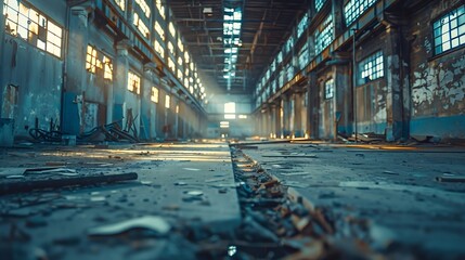 Poster - Interior industrial corridor in abandoned factory construction and architecture : Generative AI