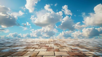 Poster - Empty brick floor and sky clouds background : Generative AI
