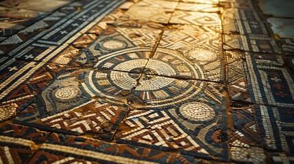 Poster - Ancient mosaic floor regular pattern from Laodicea Church with geometric design Denizli Turkey Turkiye : Generative AI