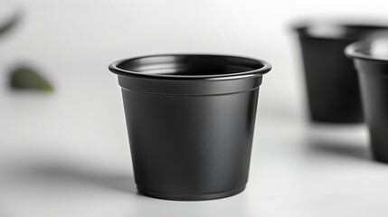 Poster - Black plastic disposable sauce cup isolated on white : Generative AI