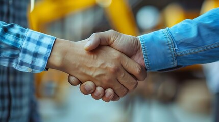 Poster - Construction workers architects and engineers shake hands while working for teamwork and cooperation after completing an agreement in an office facility successful cooperation concept : Generative AI